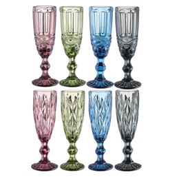 Wijnglazen Cup gekleurde glazen bekerboeken met stengel vintage patroon reliëf romantische bieren drinken champagne drinkware voor feest bruiloft vakantiefestival