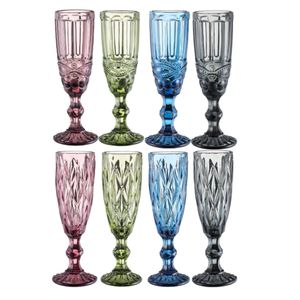 Verres à vin tasse de gobelet en gobelet en verre coloré avec une tige de motif vintage en relief bières romantiques buvant du champagne pour la fête pour les fêtes de vacances de mariage de fête