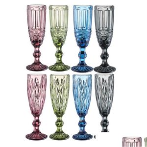 Wijnglazen beker gekleurde glazen beker bekers met steel Vintage patroon reliëf romantische bieren drinken champagne drinkware voor Pa Dhnla