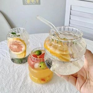 Copas de vino linda taza de rayas clásicas agua para el hogar tazón de té transparente para jugo leche café vaso calentador de bebidas resistentes al calor