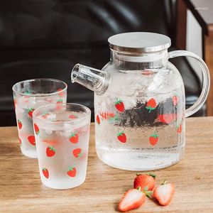 Copas de vino Linda taza de agua de cristal de fresa resistente a la jarra Leche Café Jugo Hervidor Botella Taza