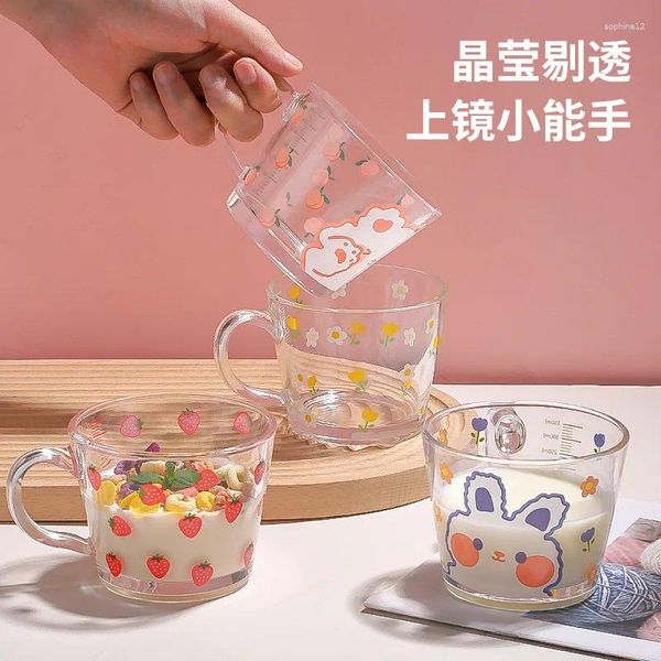 Verres à vin mignon fraise tenant tasse avec échelle bol en verre petit déjeuner céréales lait café avoine résistant à la chaleur Kawaii tasse