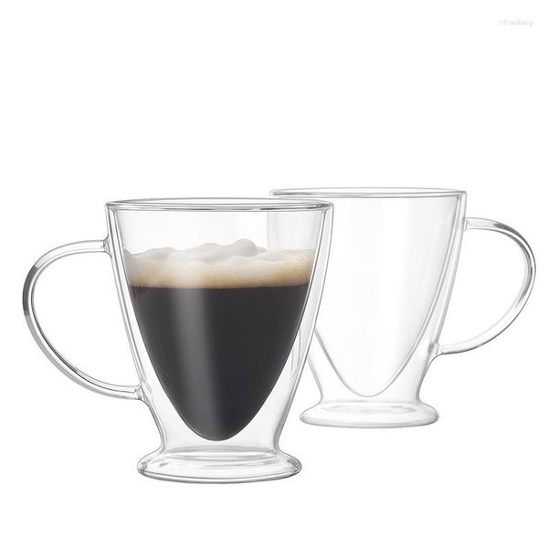 Verres à vin Declan Tasse à café en verre transparent. Lot de 6 tasses avec poignées pour boissons Cappuccino Latte Big Tea Cup.