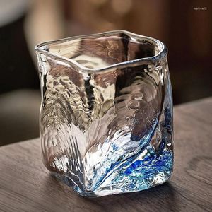 Vers de verre délicatesse Ocean Wave S Cup Fashion Simplicity Homework Handwork Creative Whisky Transparent Crystal Glass Cobalt Blue Kitchen