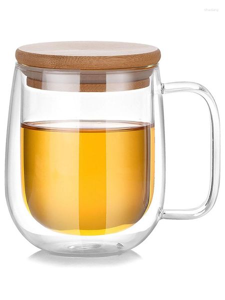 Casas de vino Double transparente Café de café Pyrex con tapa de té para el té de té jugo Suministros de cocina 250 ml-350ml