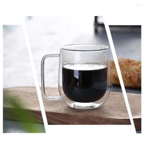 Casas de vino Café de doble pared taza de café con leche Reche de té Espresso aislado con manejo de Borosilicato de bebida resistente al calor de 8.5/12oz