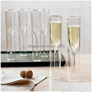 Wijnglazen Dubbelwandig Glas Champagne Fluiten Stemless Goblet Bubble Tip Cocktail Wedding Party Cup Drop Delivery Home Garden Kitc Dhvvw