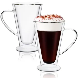Verres à vin tasses à café en verre à Double paroi 13oz/400ml transparent avec poignée tasses à thé Cappuccino isolées Latte