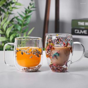 Wijnglazen dubbele wandglas mok met bloem zee slakken koffie melkbekers studenten geschenken sap drinkbeker cup water huishouden drinkware