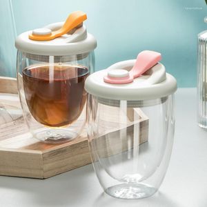 Wijnglazen dubbele wandglas waterbeker met deksel creatieve koffiemokpaar cadeau hoog borosilicon geïsoleerde huishouden drinkset