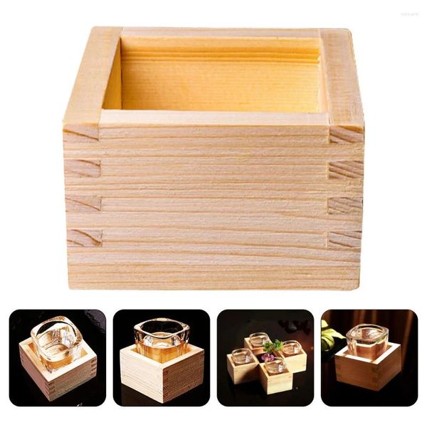 Copas de vino, recipientes para bebidas, sake, taza de madera para servir pasteles pequeños, restaurante de Sushi Original