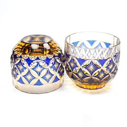 Wijnglazen Edo Kiriko Amber Crystal S Drinkware Glas voor Sake Baijiu Tequila Bar Cocktail Cup Hand gegraveerd 2Oz Drop Delivery Hom Dhyja