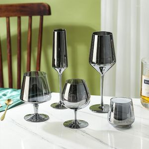 Verres à vin Galvanisé Noir Cristal Verre Brandy Coupe Étranger Fumé Gris Lumière De Luxe Rétro Champagne Gobelet Bar Whisky