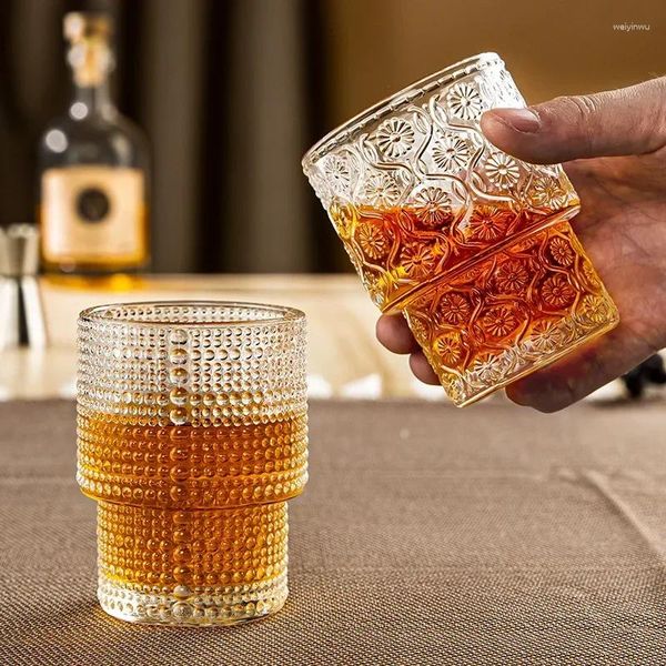 Verres à vin en relief en verre perlé whisky tasse de bière de bière transparente