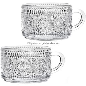 Verres à vin en relief motif tasse en verre ensemble délicat café eau thé boissons au lait tasse grande capacité tasses de petit déjeuner ustensile à boire Dhlkd