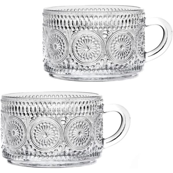 Copas de vino Patrón en relieve Juego de copas de vidrio Delicado Café Agua Té Leche Bebidas Taza Gran capacidad Tazas de desayuno Utensilio para beber Dhqva