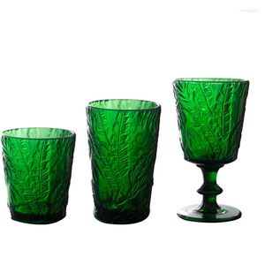 Verres à vin émeraude rétro forêt tropicale, verre de Brandy rouge, gobelet d'eau épais