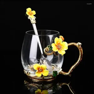 Verres à vin en émail tasse à café tasse de vitre en cristal et tasses Couple cadeau de drinkware-cadeaux pour le thé à fleurs de haute qualité pour amant