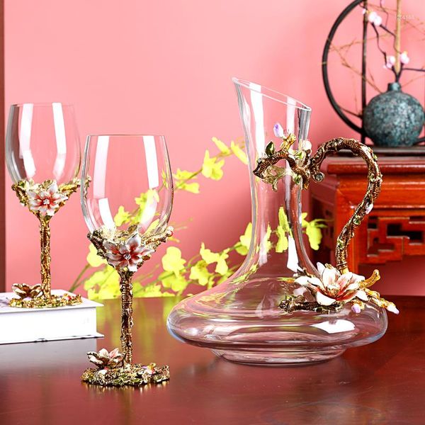 Verres à vin couleur émail, cristal sans plomb, ensemble de carafe en verre rouge, gobelet créatif, cadeau de mariage haut de gamme