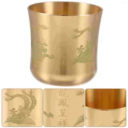 Copas de vino Título en inglés: Copa de cáliz de latón dorado, cuenco de ofrenda de agua budista tibetano, vidrio sin tallo con patrón de Dragón Fénix
