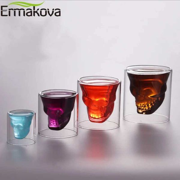 Vers à vin Ermakova 4-pièces en verre Skull Shot Cup Whisky Glass Cup Skull pour whisky Wine Vodka Bar Club Beer Party Party Hôtel Mariage de mariage T240505