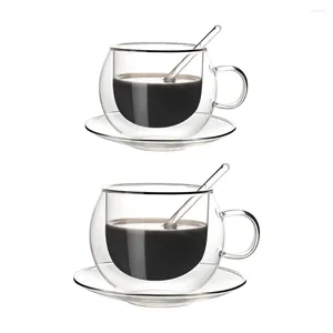 Wijnglazen Espressokopje Met Schotel En Lepel Dubbellaags Hittebestendig 150 ml/250 ml Glas Transparant Duurzaam Mokken