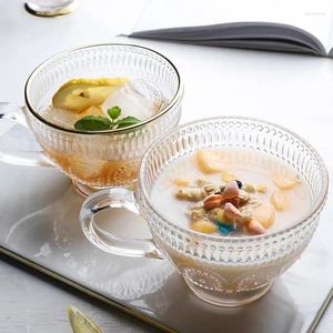 Verres à vin Style européen tasse imprimé verre Transparent café thé boissons Dessert petit déjeuner lait résistant à la chaleur poignée Drinkware