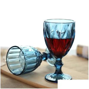 Wijnglazen Europese stijl in reliëfglas gekleurd biergoblet Vintage huishoudelijke sap Drinking Cup Dikke druppel levering Huis Garde Dhujc