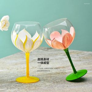 Verres à vin en flanelle cristal fait à la main et peint à la main, gobelet en verre à fleurs, tasse rouge fraîche peinte pour la maison