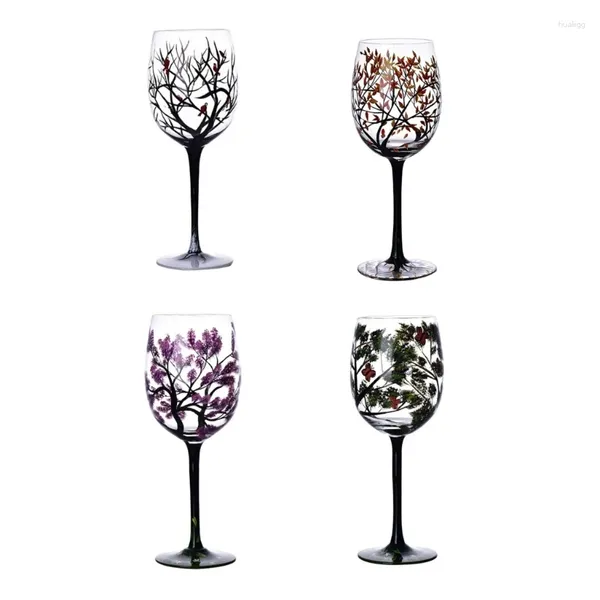 Casas de vino Four Seasons Glass de vidrio pintado a mano de cristalería de copa de pierna alta para caída familiar