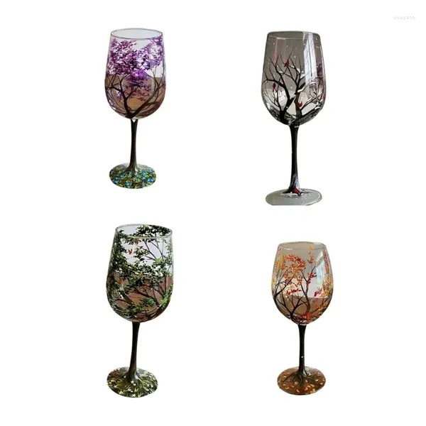 Verres à vin Four saisons en verre d'arbre en verre peint à la main Verrerie Unique Drinkware for Home Office Decorative Gift Cups