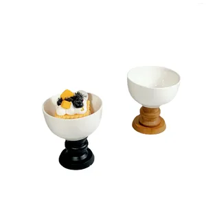 Wijnglazen Franse retro keramische houten bodem Tall Bowl Goblet Dessert Home Decoratie