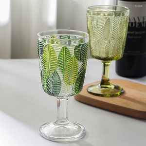 Verres à vin Style français Antique verre feuilles fraîches en relief gobelet Vintage vert jus tasse Bar KTV Cocktail whisky tasses tasse