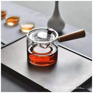 Wijnglazen Gaopeng siliconen glazen theepot met handgrepen aan de zijkant filtreerbaar houten hittebestendig klein