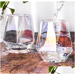 Verres à vin Géométrie Hexagone Tasses d'eau Verre Café Boissons au Vin Tasse Lisse Bar Boisson Froide Tumbers Recyclables Personnalité 6Sm F2 Dr Dh0Gm