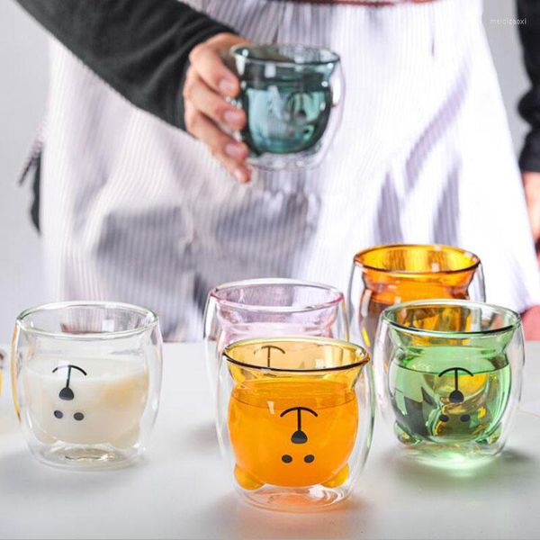 Verres à vin verre dessin animé tasses à café résistant à la chaleur Double paroi tasse à thé cadeau créatif verres à lait