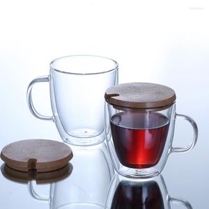 Wijnglazen glazen koffiemokken dubbele wandthee latte cups met bamboe deksel voor cappuccino macchiato sap melk ijsdranken