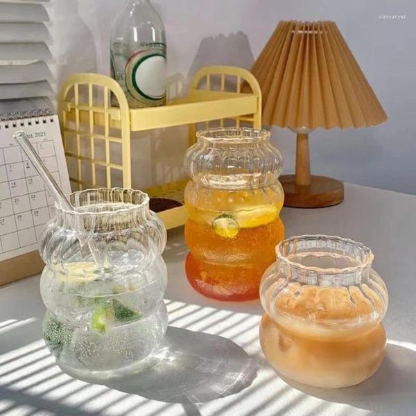 Tazas de café de cristal de las copas de vino Tazas de agua rayadas Regalo material de la leche de la taza de consumición para el niño Dro