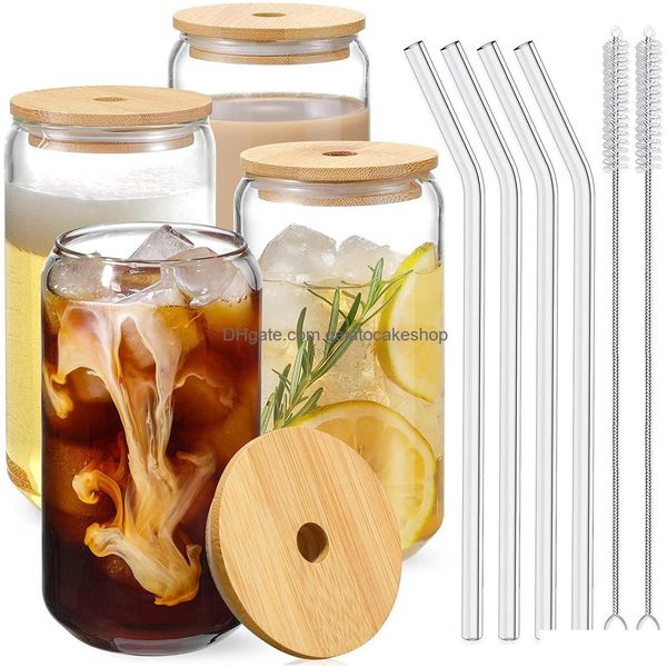 Verres à vin Coupe en verre avec couvercle et St Transparent Bubble Tea Jus Bière Can Lait Moka Tasses Petit-déjeuner Tasse Drinkware Drop Livraison H Dh5Gi