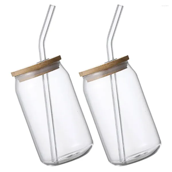 Copas de vino, tarros de cristal para beber con tapa de madera y 2 uds., tazas de tarro, tazas de batidos de boca ancha, Moda Antigua para el hogar, escuela y oficina