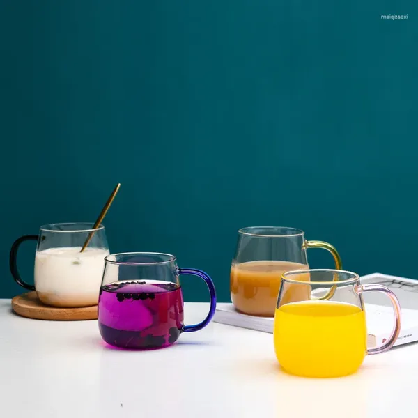 Verres à vin Tasse en verre résistant aux hautes températures tasse de jus de lait ceinture de couleur épaissit les tasses d'eau transparentes pour hommes et femmes