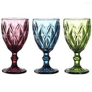 Wijnglazen glas set van 3 gekleurde beker 8oz 240 ml vintage patroon reliëfgoblets voor feest bruiloft blauw rood groen transparant