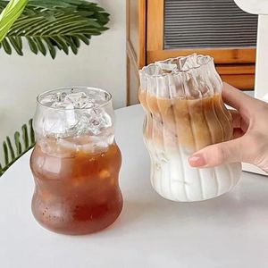 Verres à vin verre rayures tasse transparente en forme de vague résistant à la chaleur lait café tasse gobelets pour Cocktail jus Whisky Drinkware