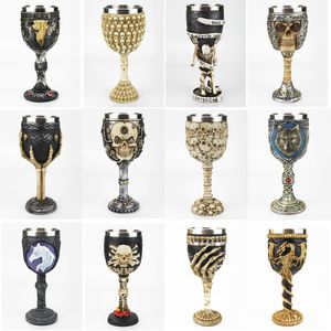 Wijnglazen Gothic Goblet 3D Viking roestvrij staal hars schedel Dragon Claw skelet wervelkolom Whiskey Cup glas voor Halloween 230923