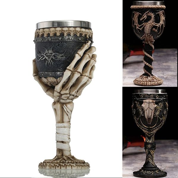 Verres à vin style gobelet à vin gothique contenant un crâne de chèvre viking dragon griffe doigt metall résine verre à vin cadeaux d'halloween bar verres 230718