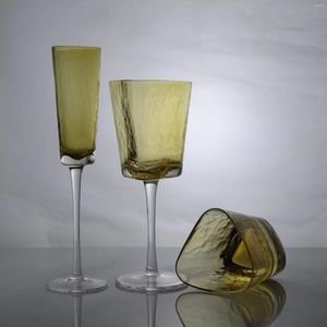 Verres à vin en verre ambré soufflé à la main, style nordique Transparent, cristal ondulé, jus de Champagne, tasse de mariage, cadeaux de noël