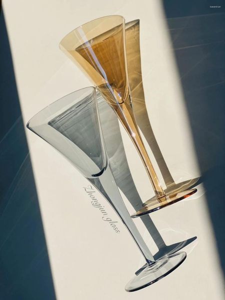Copas de vino Vidrio hecho a mano soplado a mano Cóctel bicolor bañado en iones Dorado Plata Gris Retro