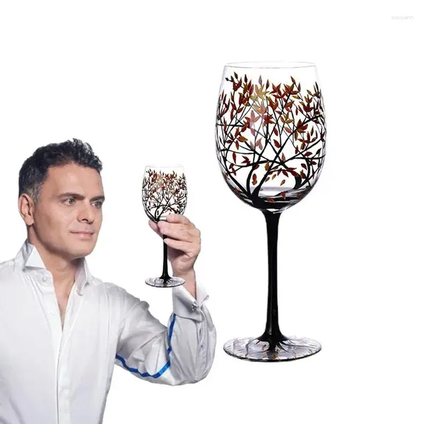 Copas de vino pintadas a mano con diseño de árbol de las cuatro estaciones, vajilla Lolita para mujeres, hombres y amantes, cristal grande decorativo para el hogar