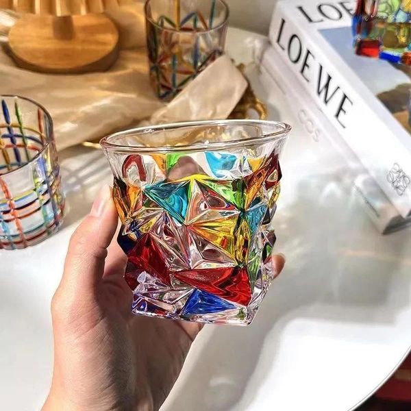 Copas De Vino Líneas Pintadas A Mano Cristal Tejido Pequeño Regalo El Hogar Taza De Vidrio Engrosada
