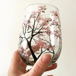 Verres à vin peints à la main, tasse en verre rouge, motif quatre saisons, coupe à vin, Cocktail, rhum, Champagne, gobelet à domicile, fête, Bar, mariage, verres # F